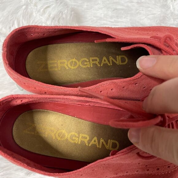 Cole Haan Zerogrand wingtip Oxford women's suede 8.5 B red orange - Picture 3 of 12
